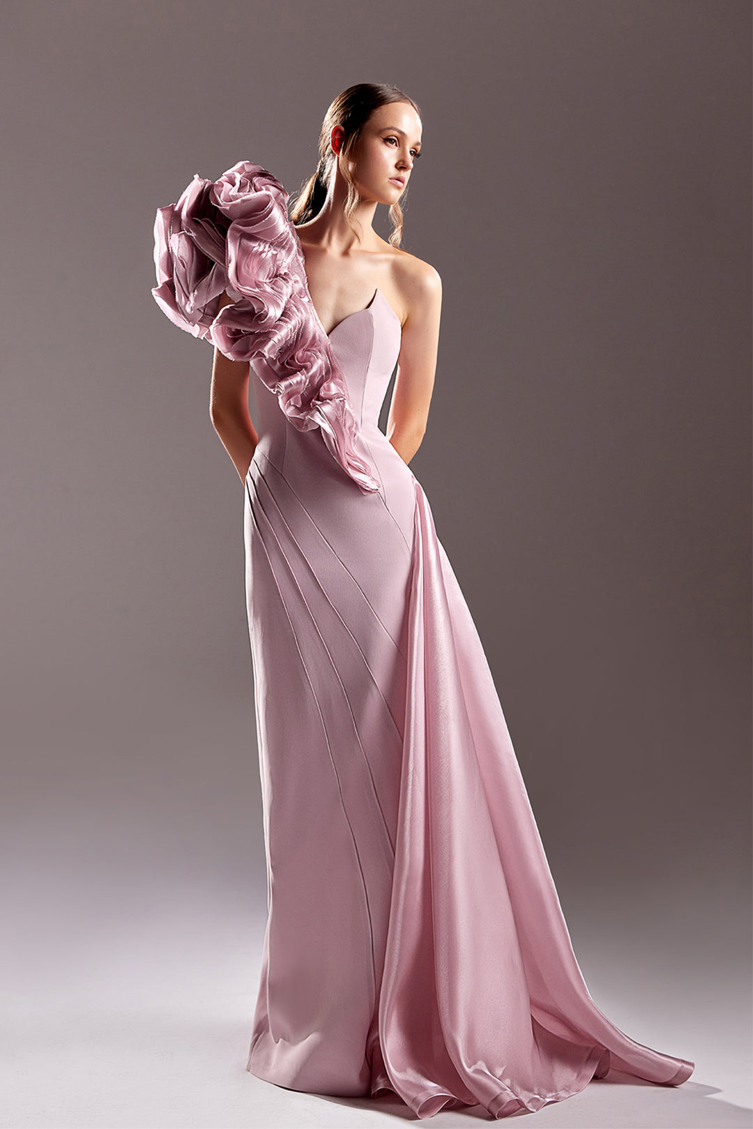 one shoulder crepe dress Asymmetric One-Shoulder Crepe Dress