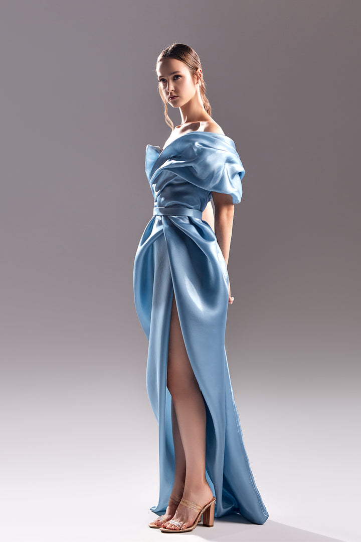 One-Shoulder Organdie Draped Dress