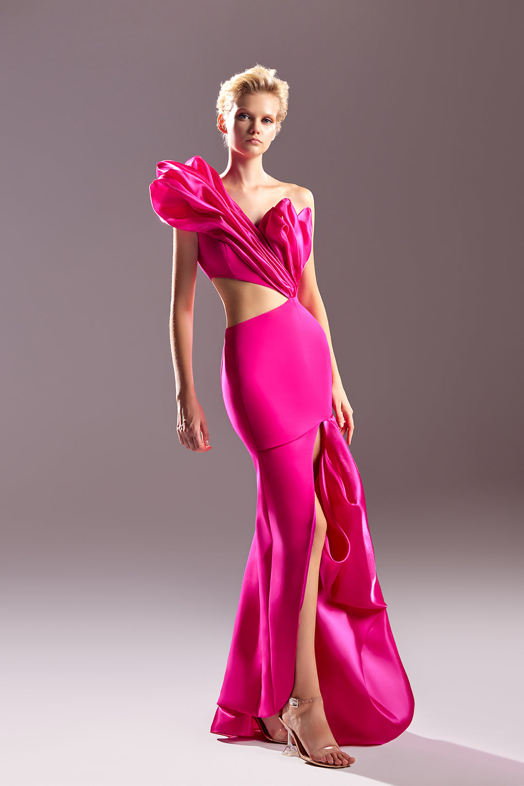 One-Shoulder Dress with Organza