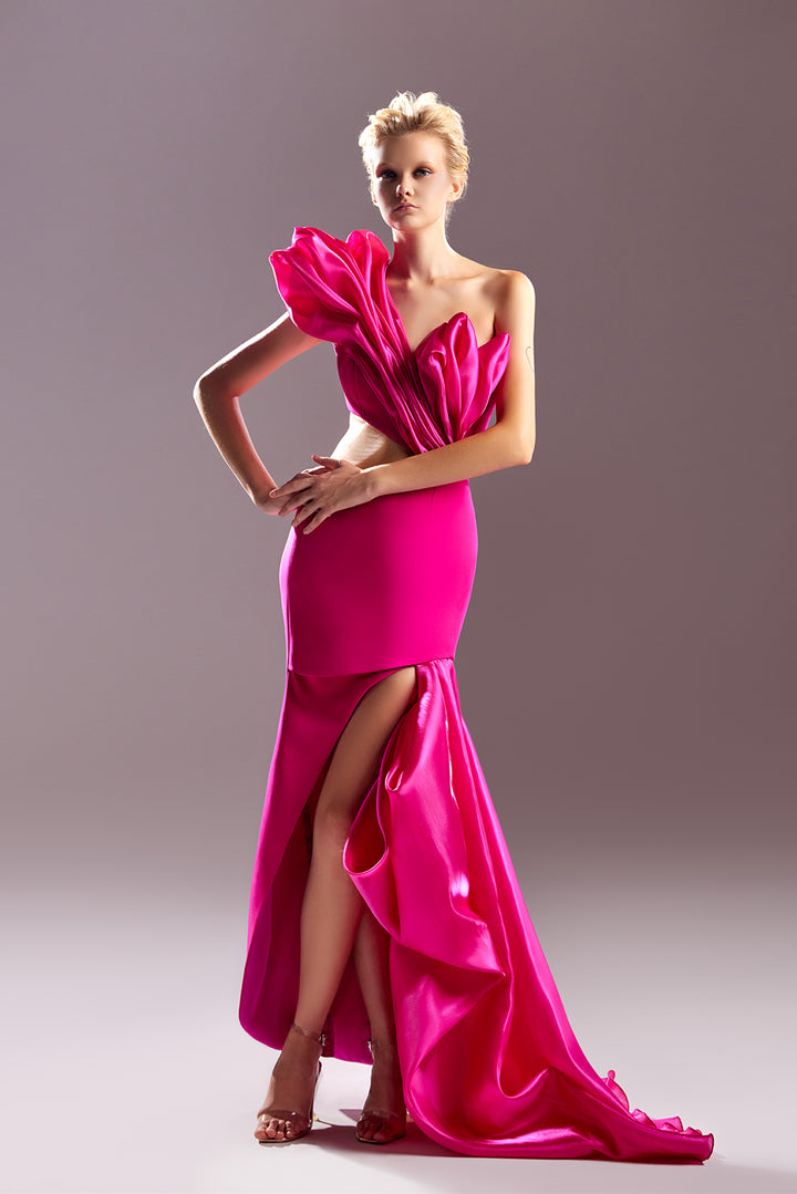 One-Shoulder Dress with Organza