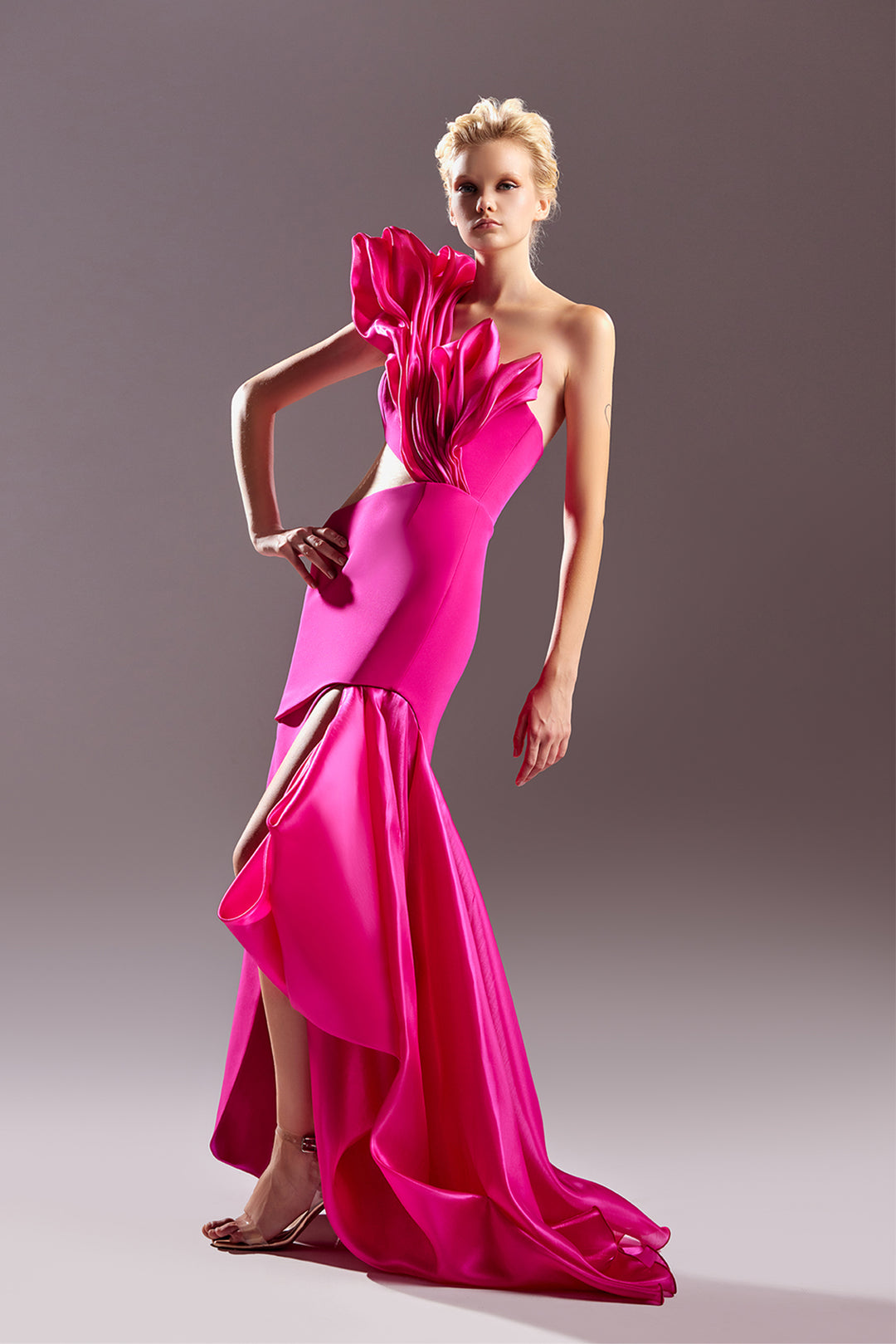 One-Shoulder Dress with Organza