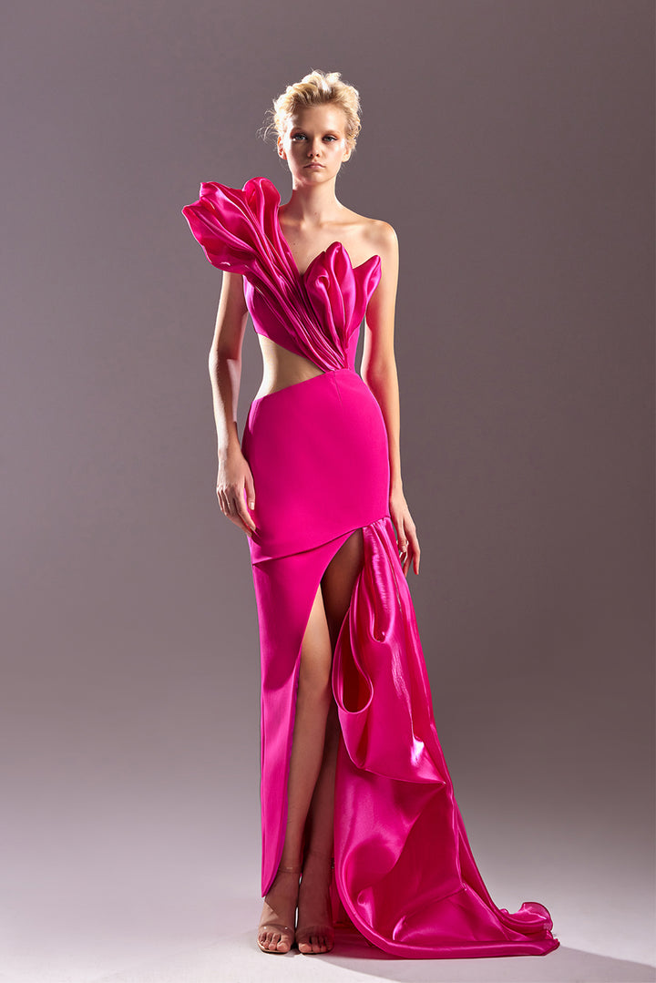 One-Shoulder Dress with Organza