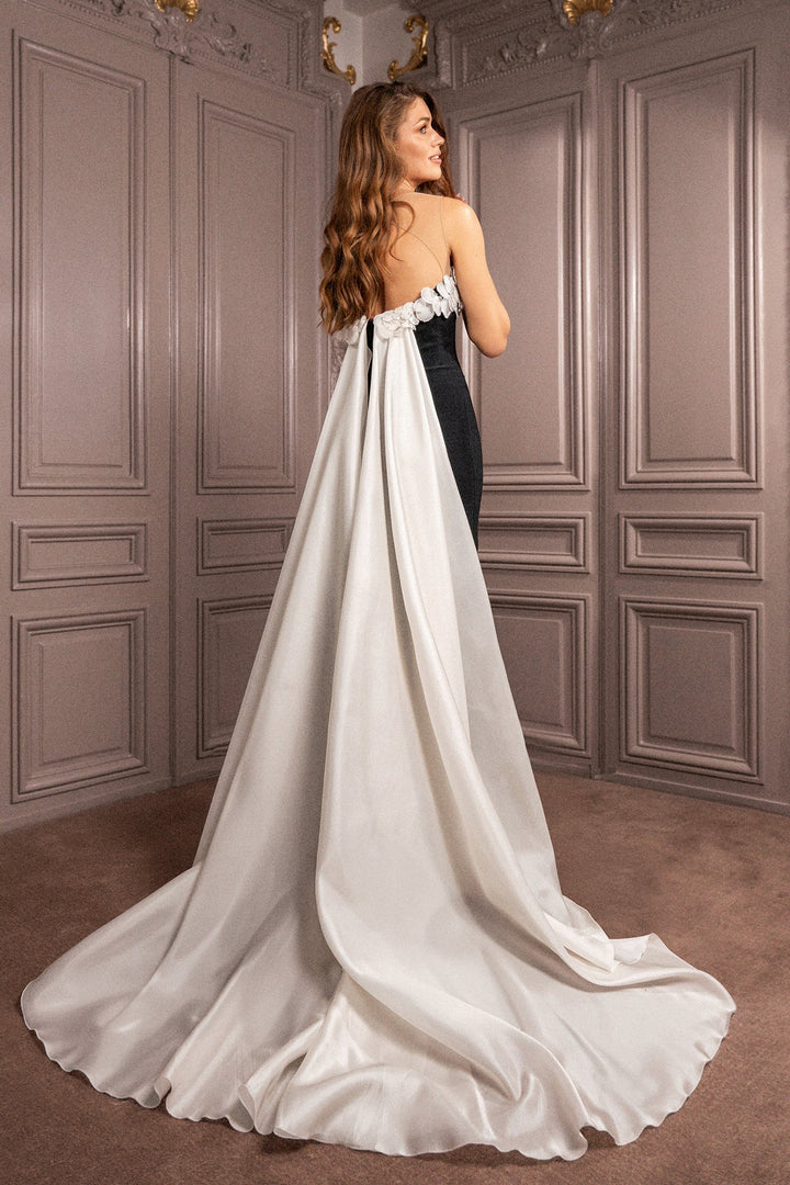 Crepe Strapless Dress with White Organza Train