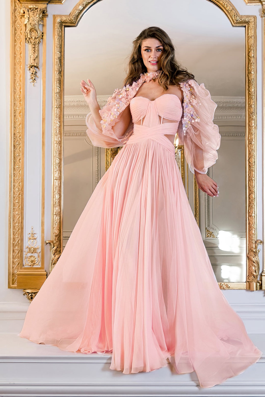 Chiffon Strapless Dress with Tulle Embroidered Bolero M.R DESIGN Chiffon Strapless Dress with Tulle Embroidered Bolero M.R DESIGN