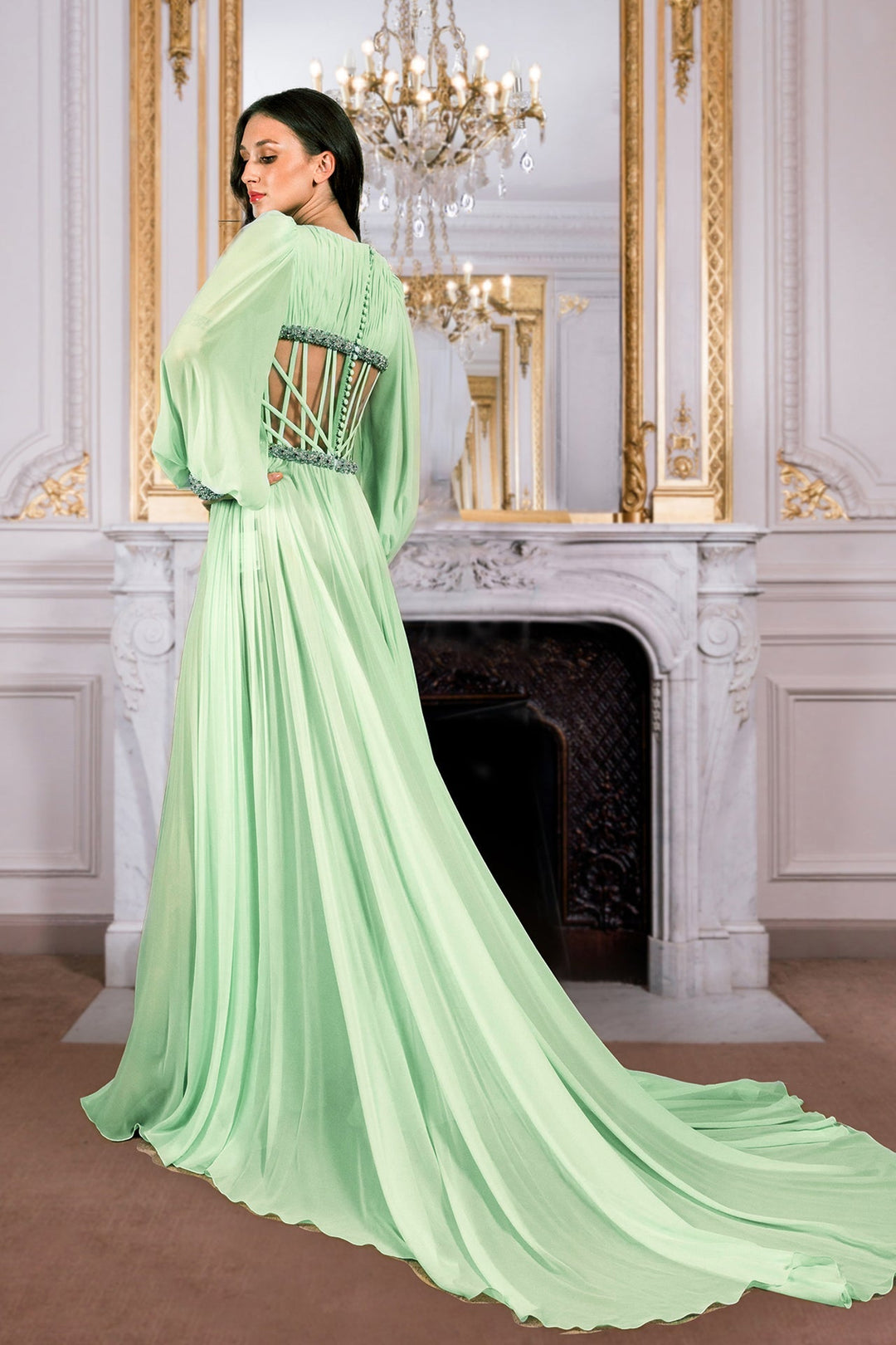 Crepe Georgette Long-Sleeved A-line Dress Crepe Georgette Long-Sleeved A-line Dress
