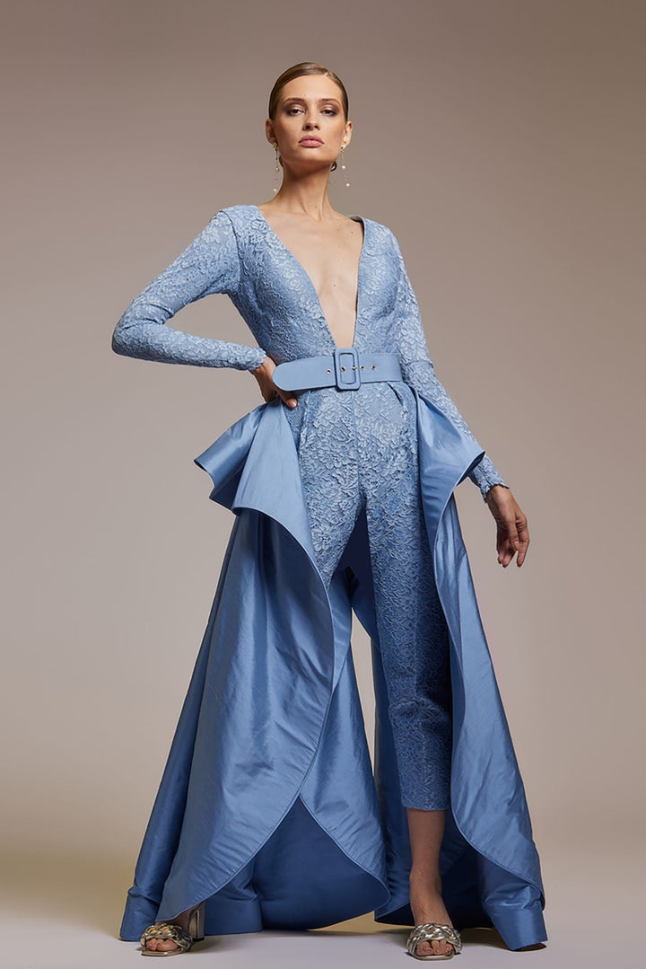 Long-Sleeved Fitted Jumpsuit with an Overskirt