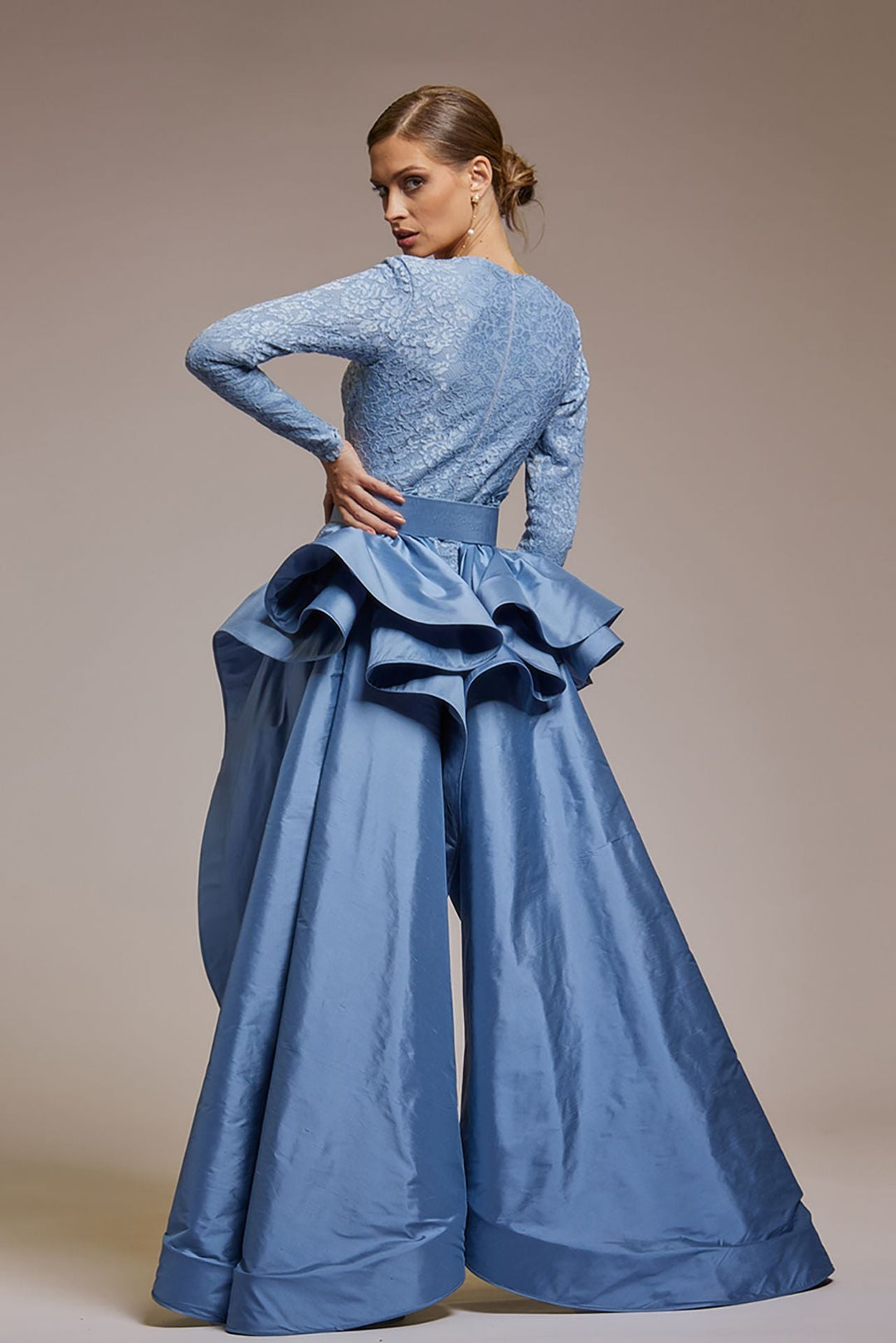 Long-Sleeved Fitted Jumpsuit with an Overskirt