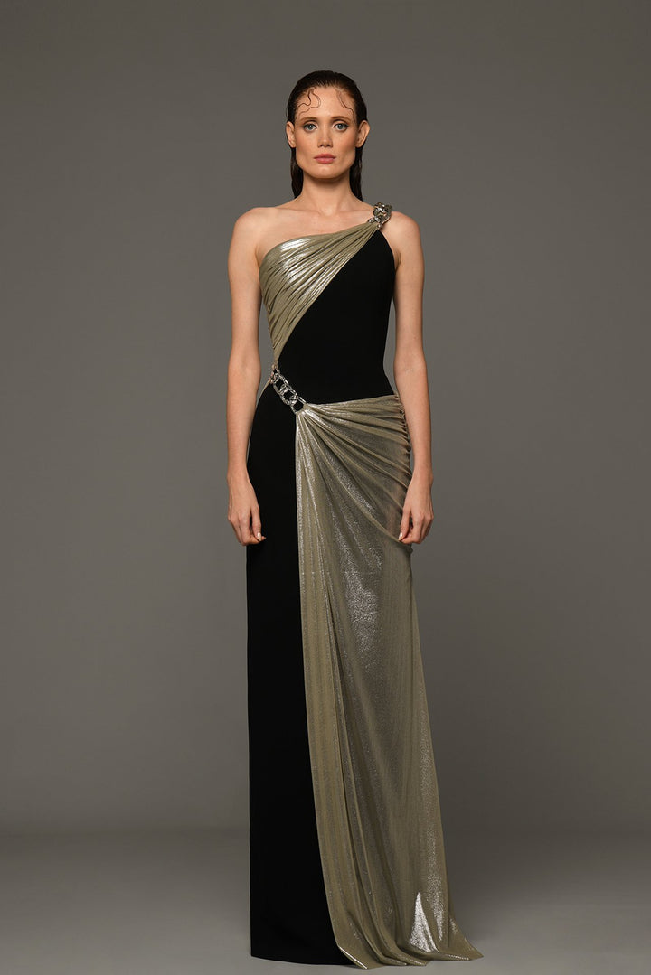 One-Shoulder Crepe Draped Dress