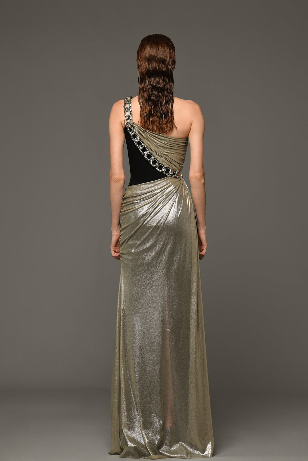 One-Shoulder Crepe Draped Dress