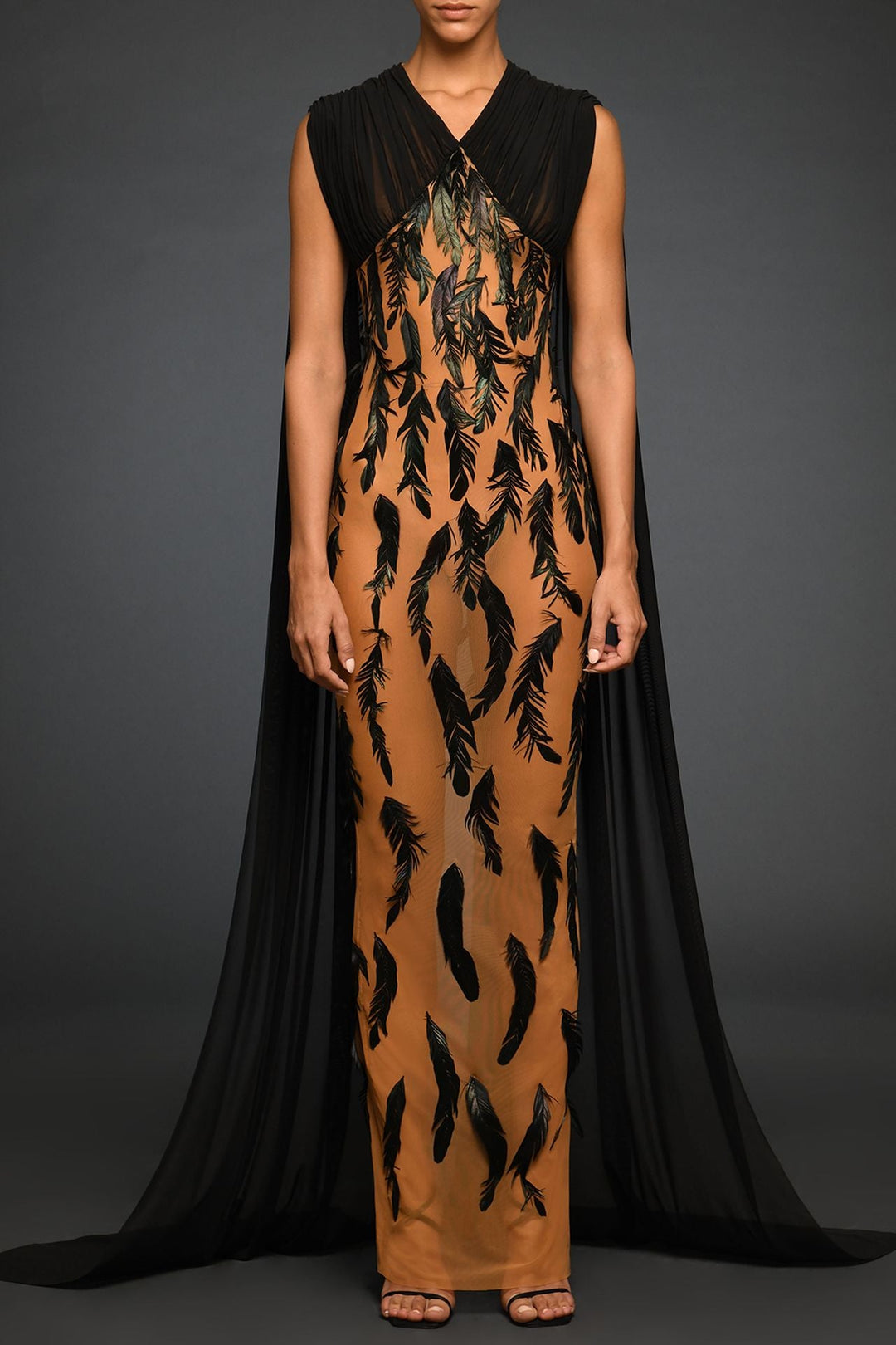 Sleeveless Long Dress with Cape