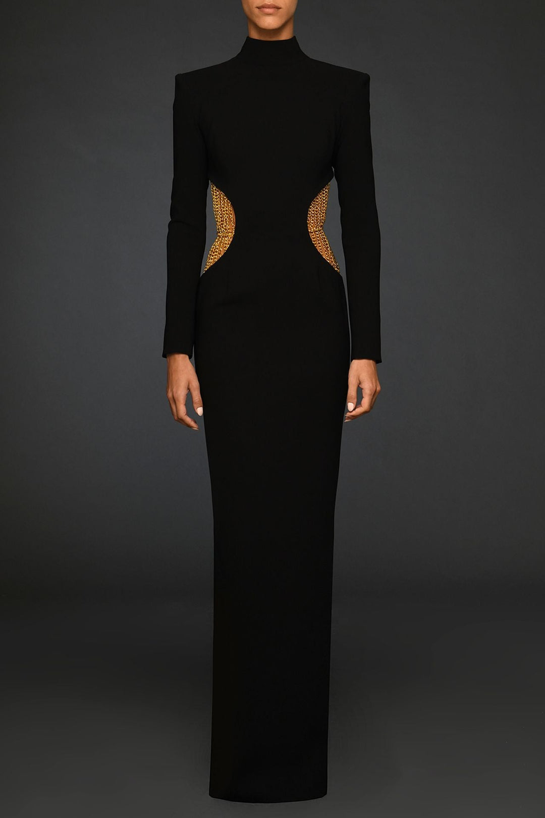 Long-Sleeved High Neck Fitted Dress