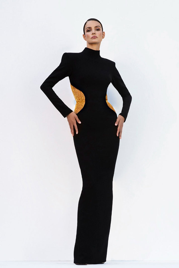 Long-Sleeved High Neck Fitted Dress