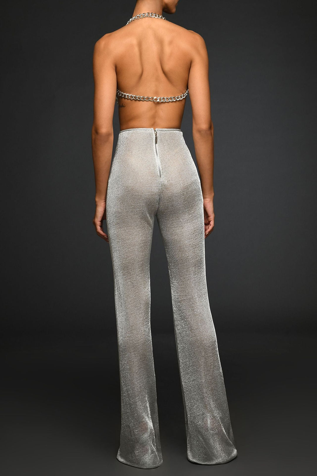 Crystal-Embroidered Crop Top with Trousers