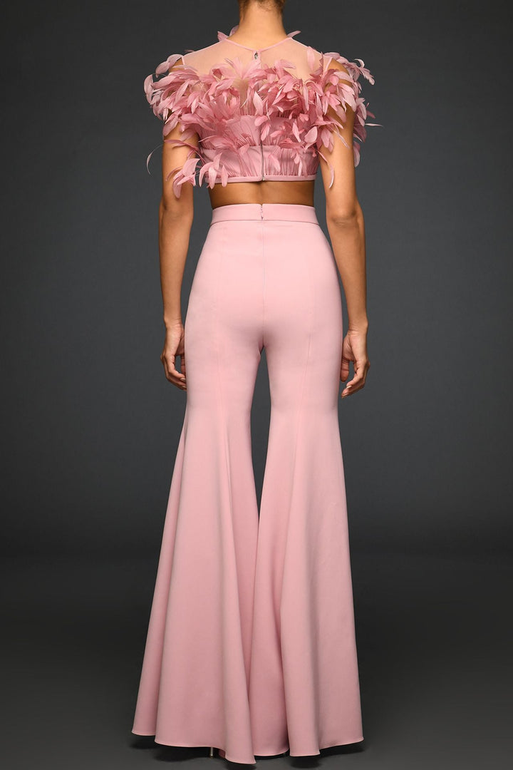 Strapless Feathered Top with Trousers