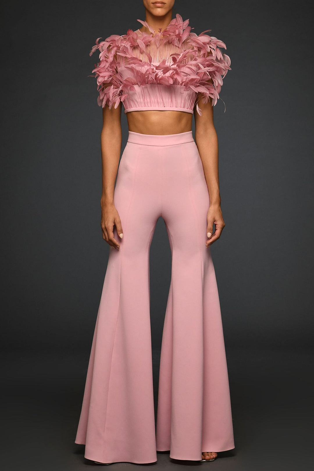 Strapless Feathered Top with Trousers