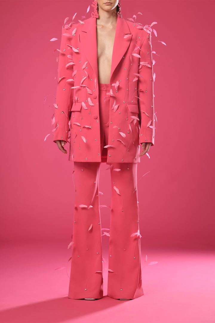 Crepe Suit with Feathers