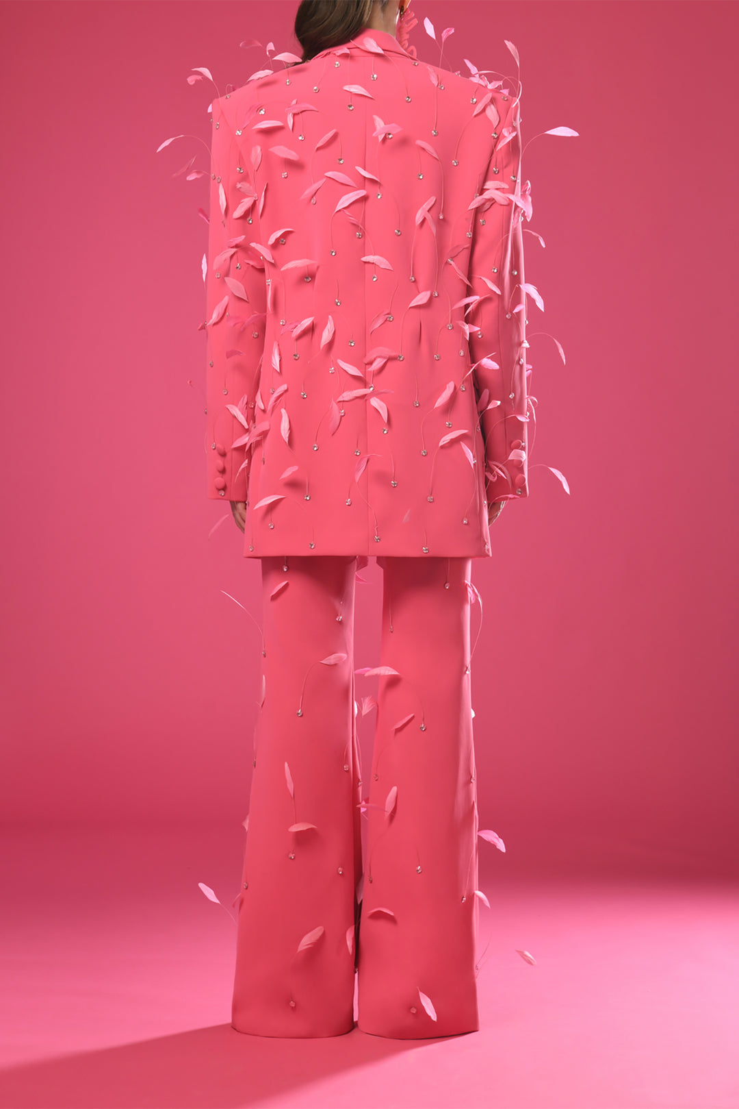 Crepe Suit with Feathers