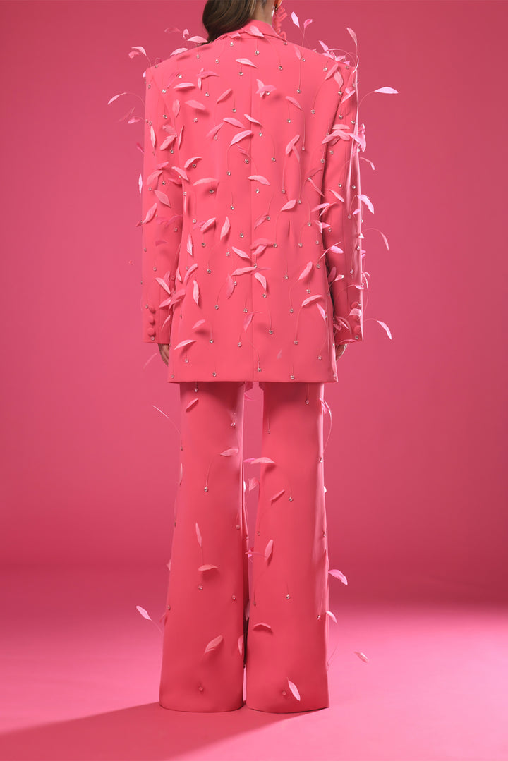 Crepe Suit with Feathers