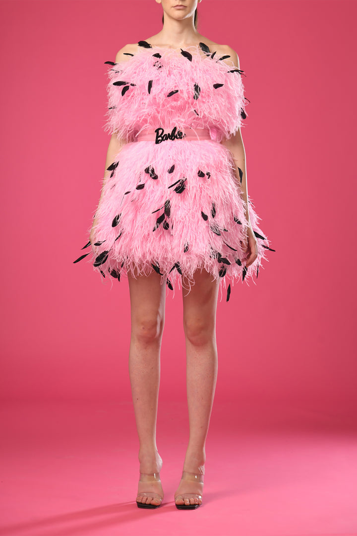 Strapless Feathered Mini Dress