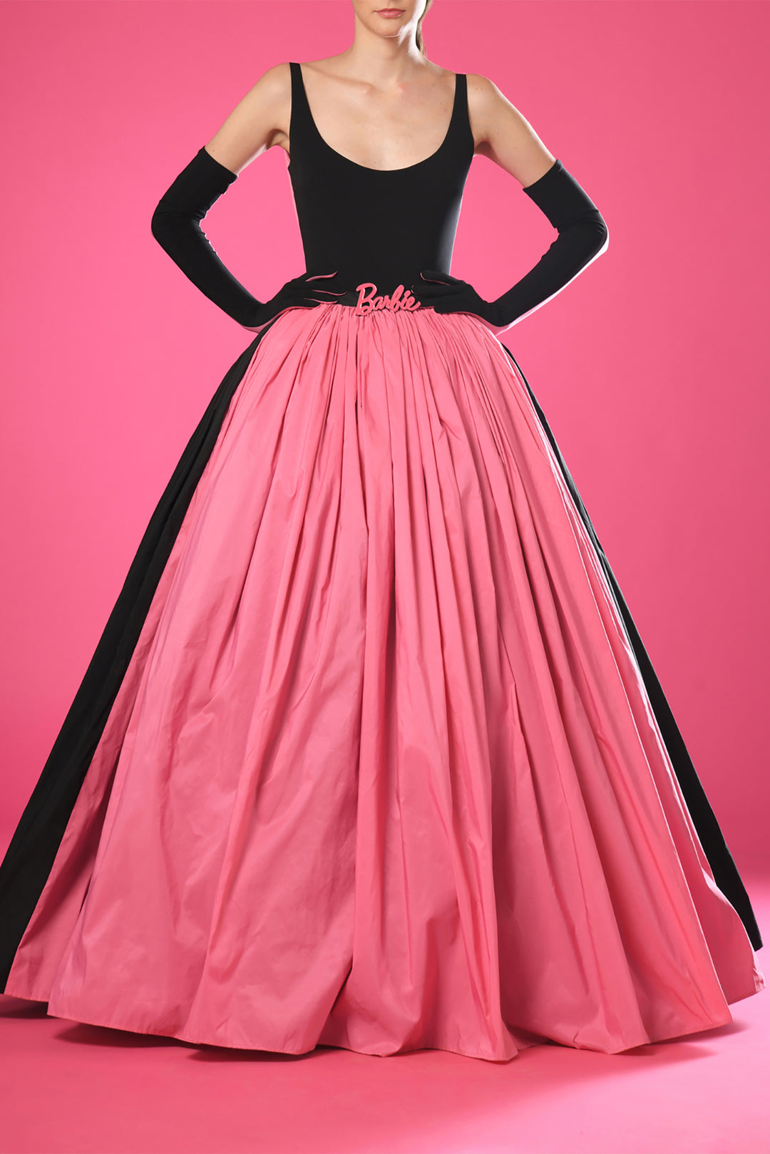 Two colored pleated taffeta ball gown with gloves Pink / US 6 Two colored pleated taffeta ball gown with gloves Pink / US 6