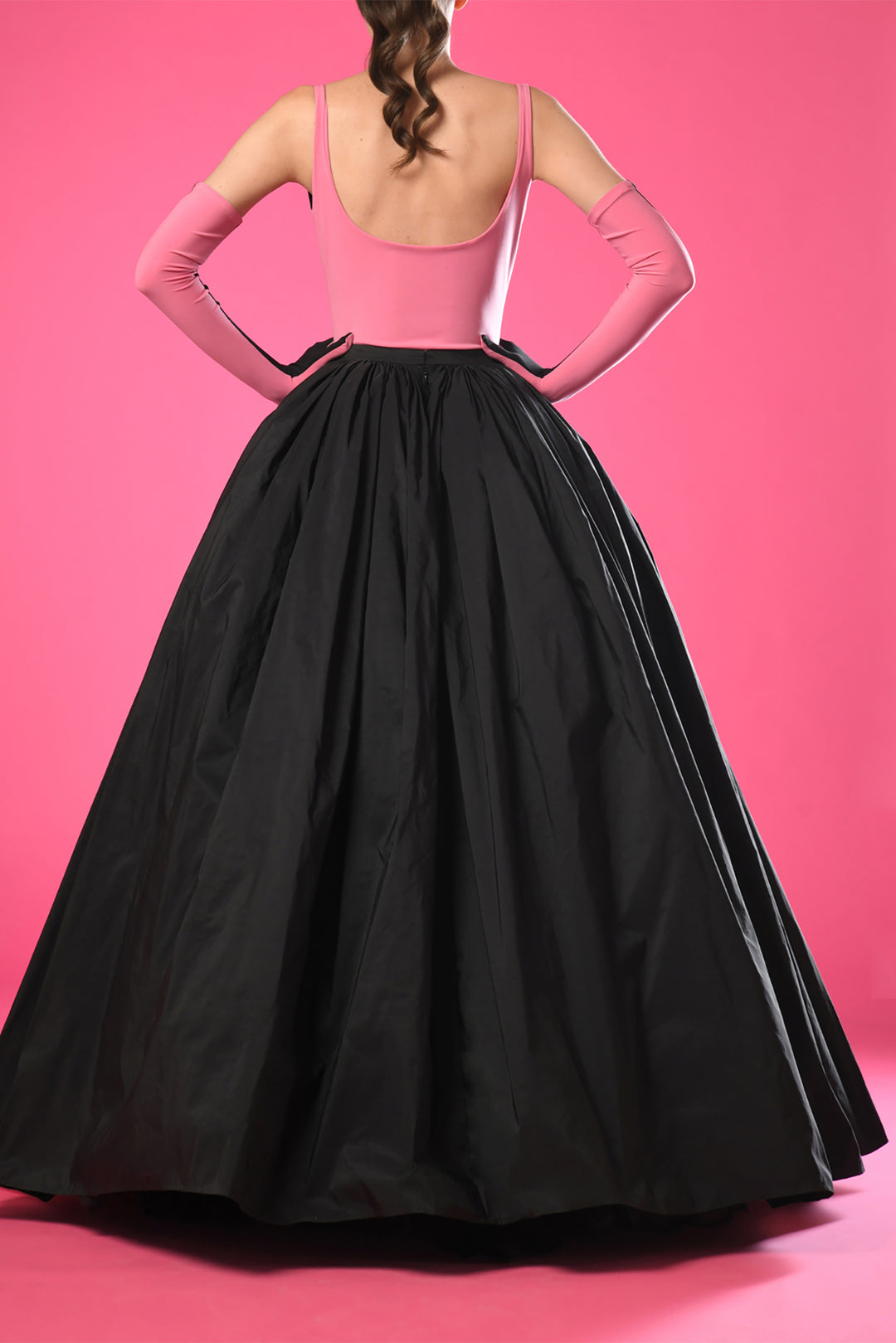 Two colored pleated taffeta ball gown with gloves Pink / US 6 Two colored pleated taffeta ball gown with gloves Pink / US 6