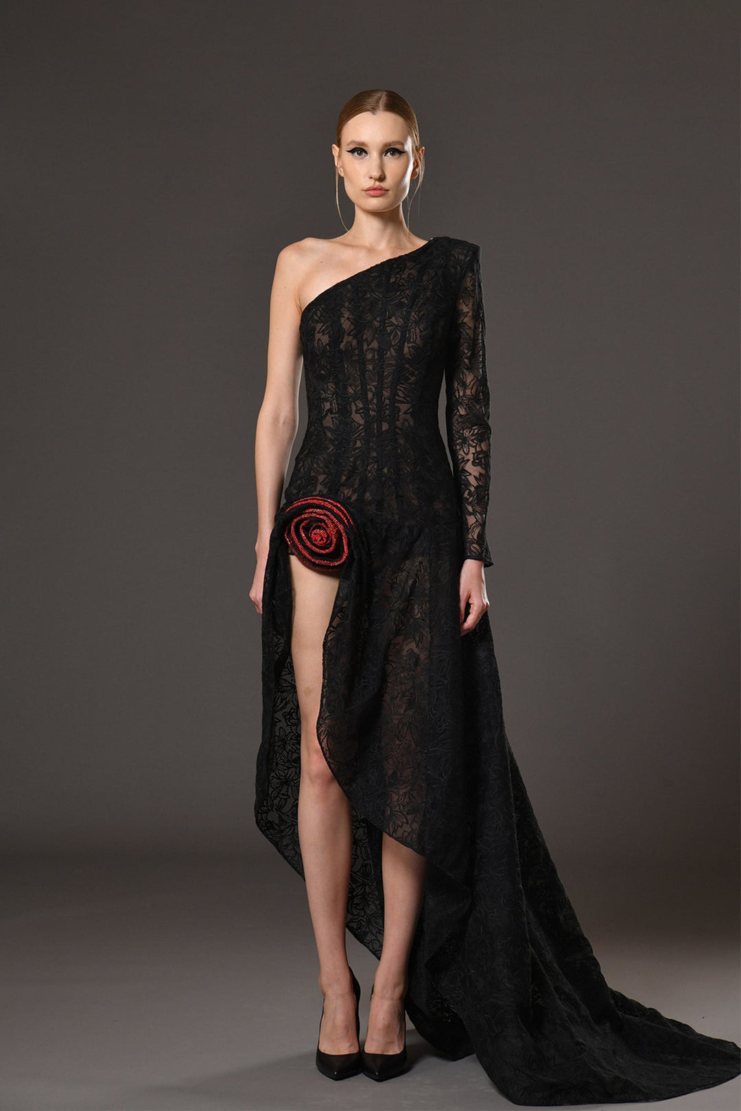 Corset lace dress adorned with rhinestones US 12 / Black Corset lace dress adorned with rhinestones US 12 / Black