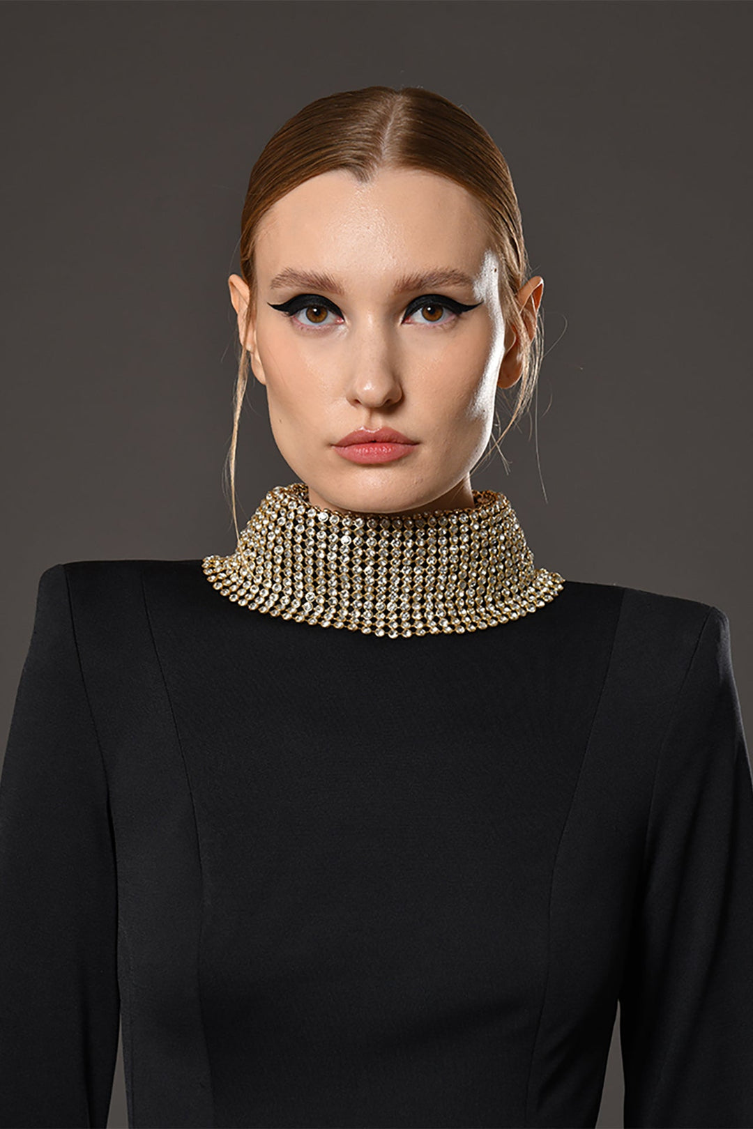 long sleeve chainmail dress Jersey Long Sleeves Dress with Crystal Chainmail White / US 10