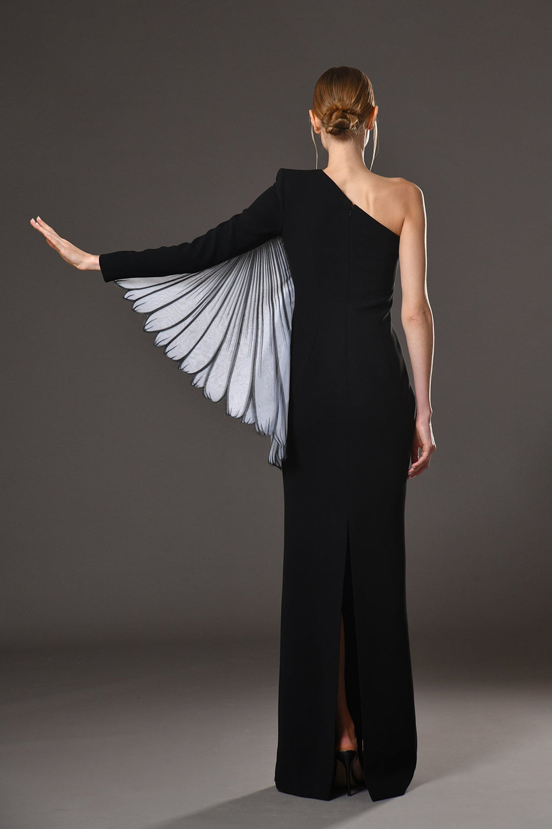 Crepe Asymmetric Dress with Silk Organza Detail