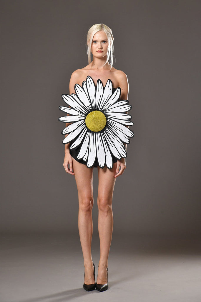 butter daisy mini dress Daisy flower dress Black-White / US 6