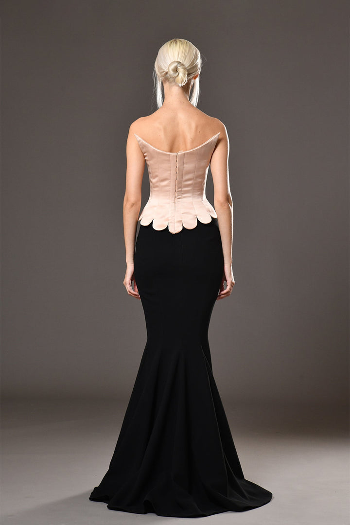 Silk Satin Corset with Crepe Mermaid Skirt