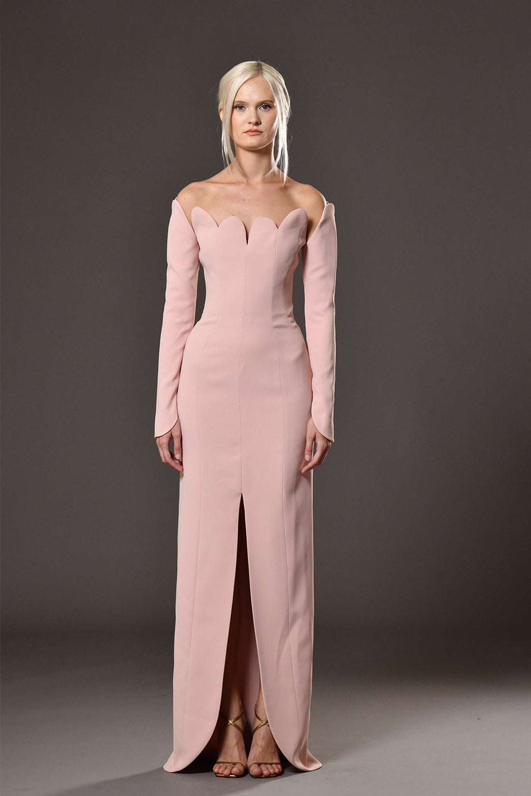Crepe dress with petals detailed neckline Pink / US 6 Crepe dress with petals detailed neckline Pink / US 6
