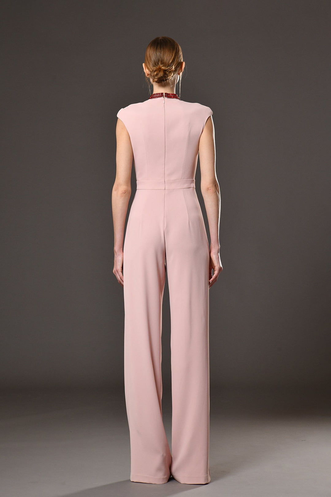 Crepe Straight-Cut Jumpsuit with Crystal Details