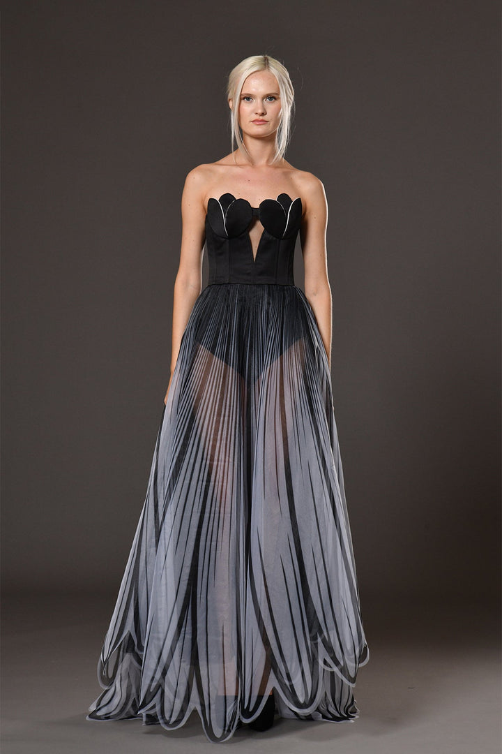 Silk Satin and Silk Organza Strapless A-line Dress