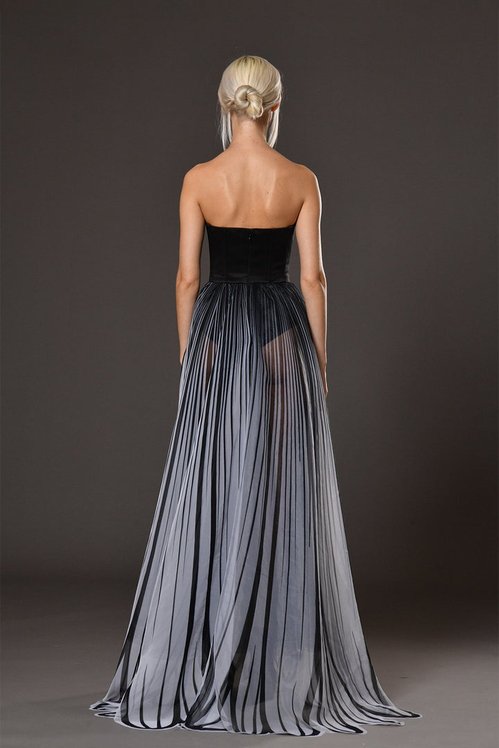 Silk Satin and Silk Organza Strapless A-line Dress