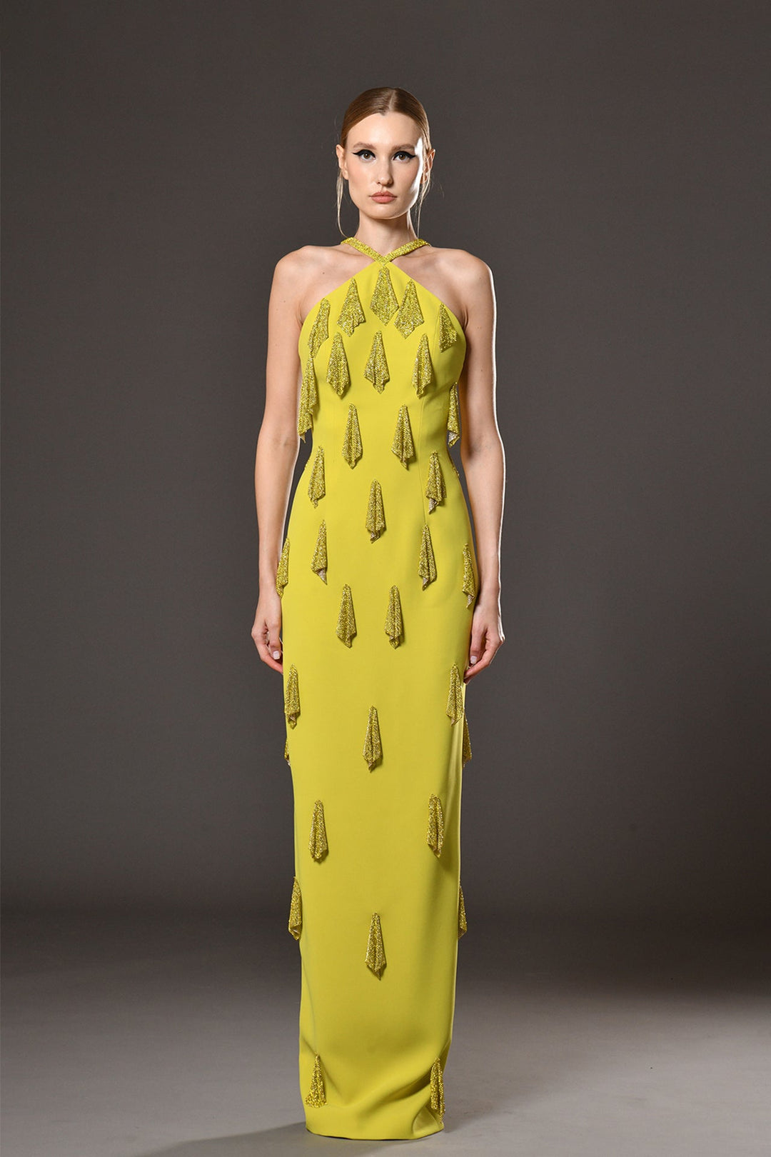 Sleeveless crepe dress with rhinestones Lime / US 2 Sleeveless crepe dress with rhinestones Lime / US 2