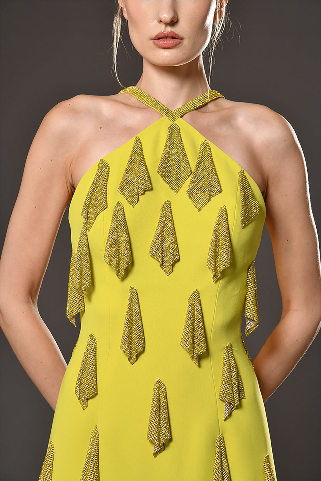 Sleeveless crepe dress with rhinestones Lime / US 0 Sleeveless crepe dress with rhinestones Lime / US 0