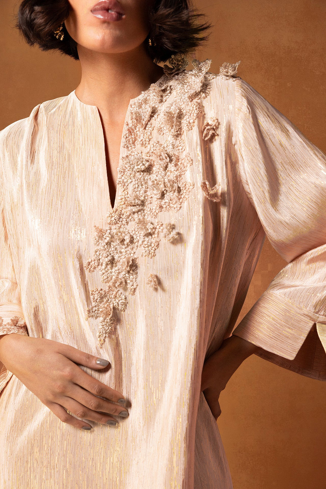 Mikado Kaftan with Flower Embroidery