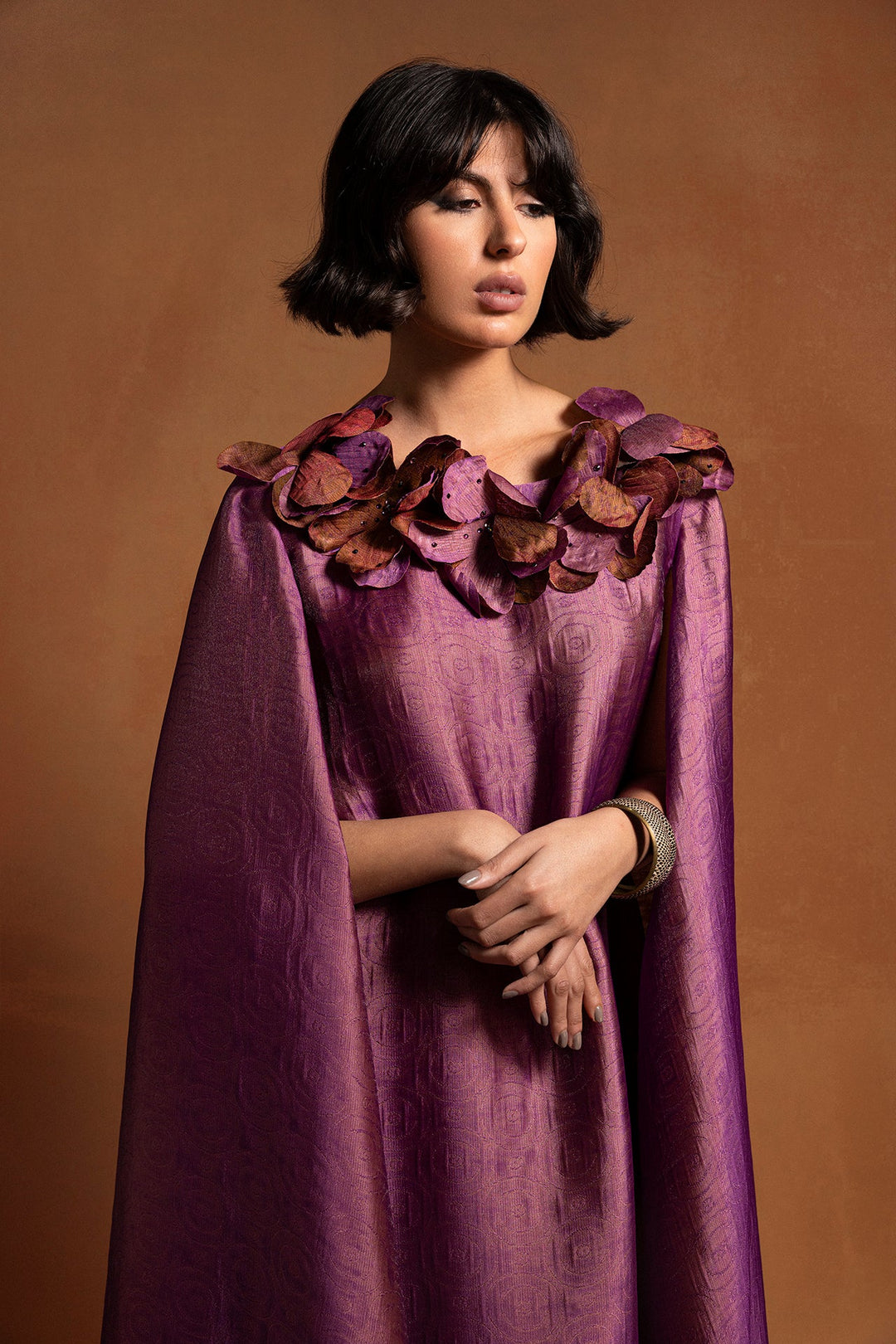 Organza Jacquard Kaftan with Handmade Flowers