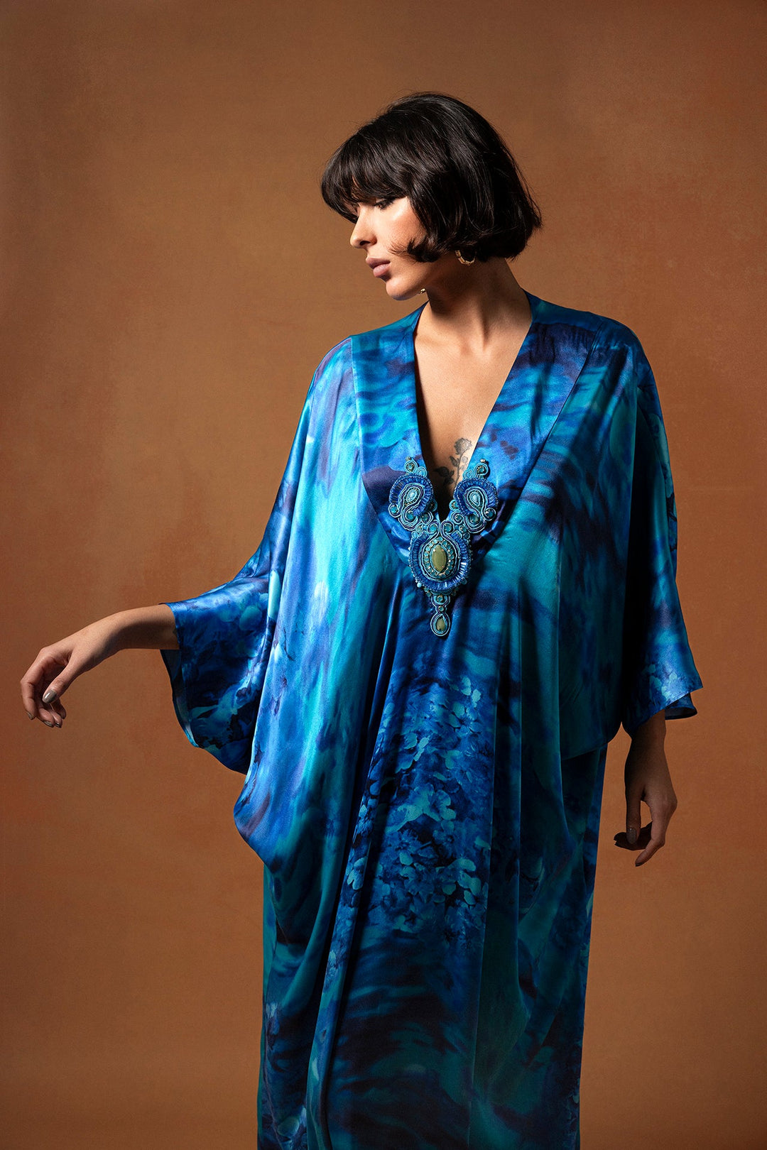 Printed Silk Satin Kaftan