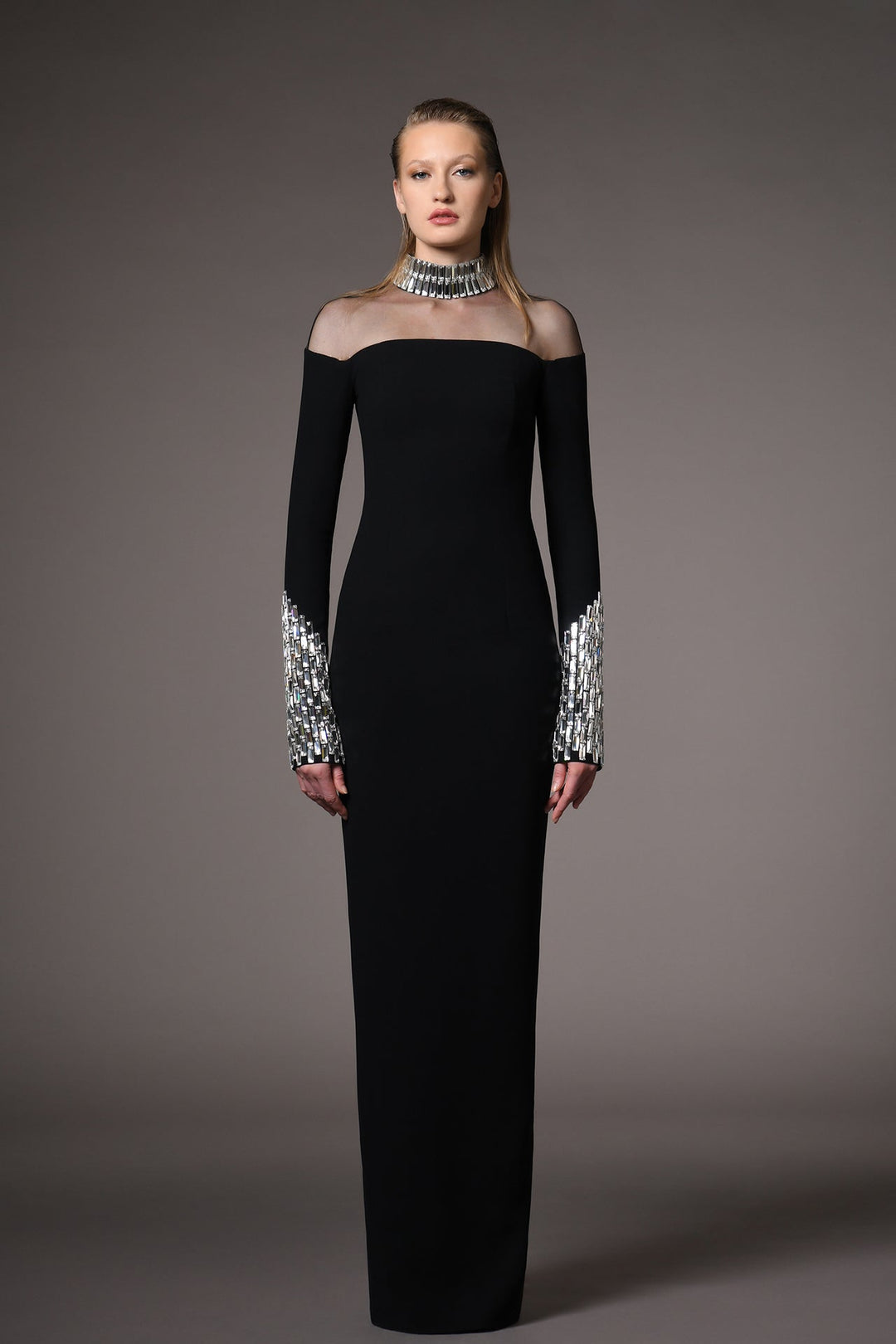 Crepe dress featuring crystal embellishments Black / US 14 Crepe dress featuring crystal embellishments Black / US 14