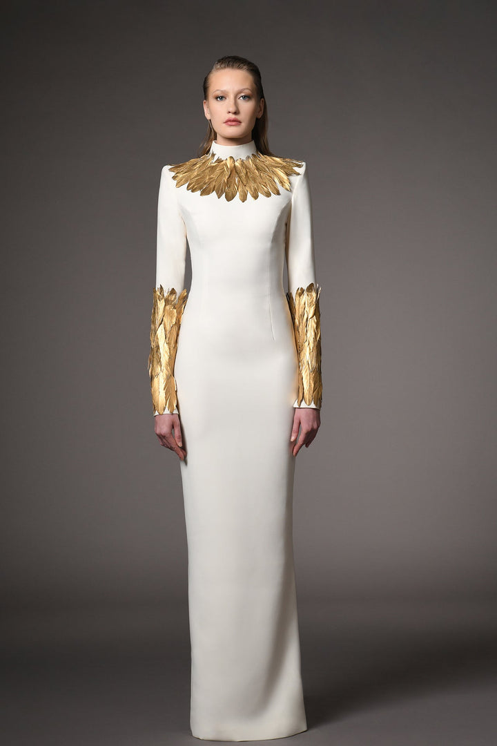 Crepe Long-Sleeved Fitted Dress