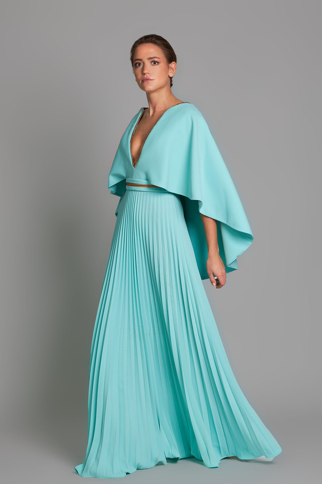 pleated dress with cape Pleated Cape Dress