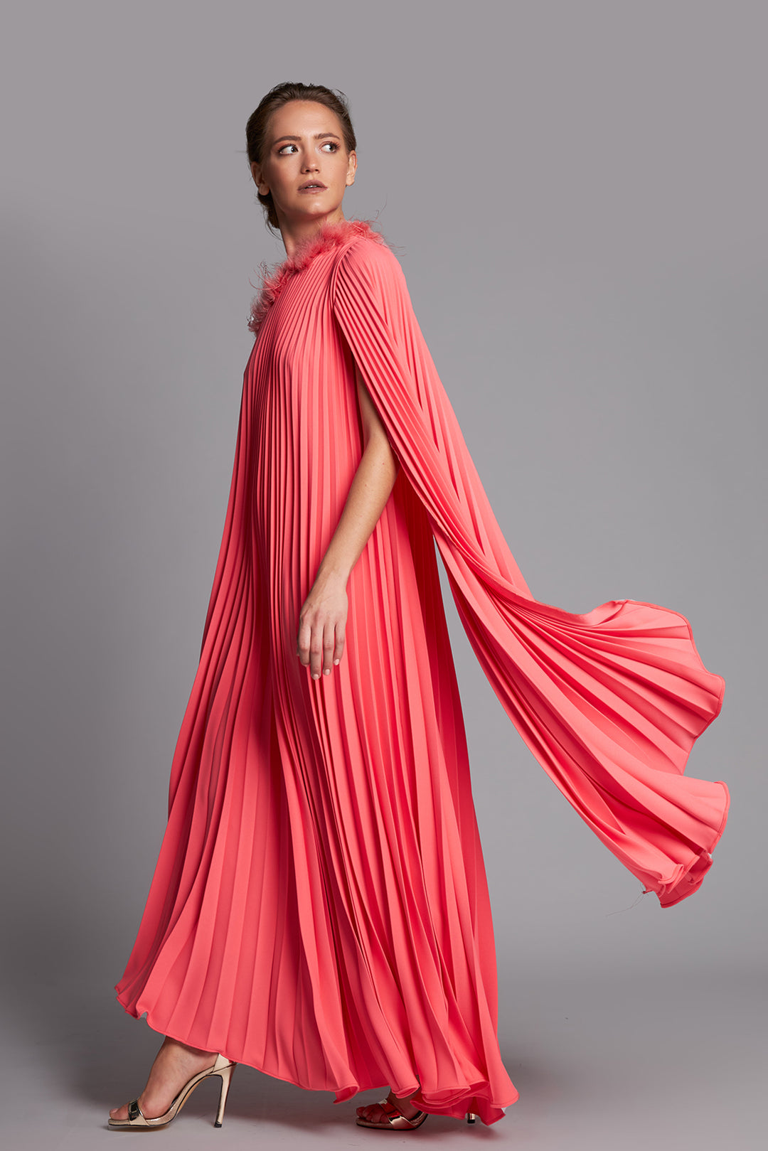 Pleated Loose Midi Dress Coral / FR 42 Pleated Loose Midi Dress Coral / FR 42