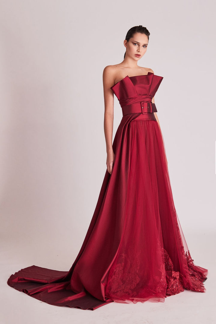 Strapless A-line Dress with Overskirt