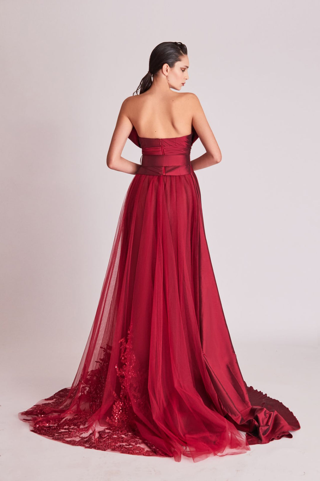 Strapless A-line Dress with Overskirt