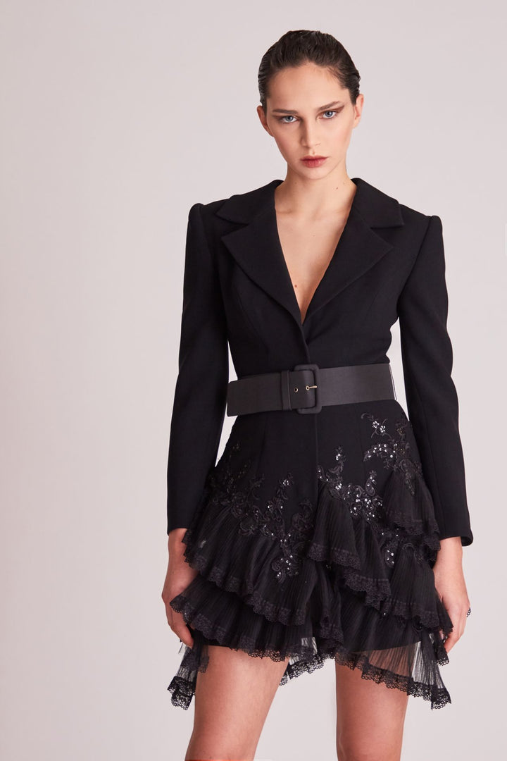 Blazer Dress with Ruffles and Embroidery
