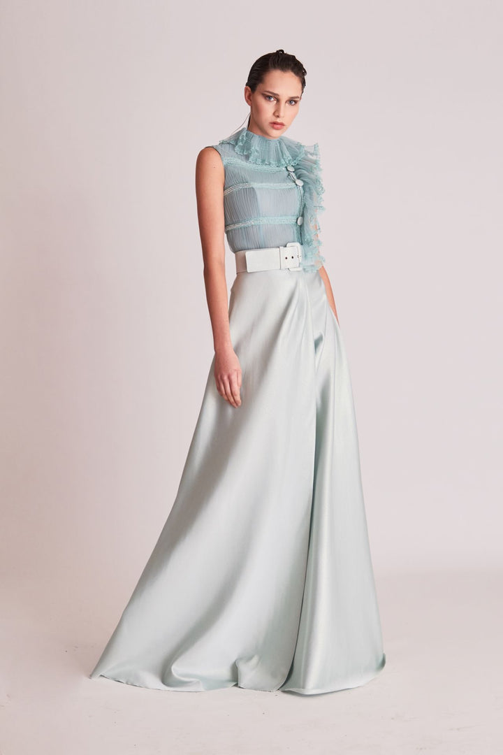 Tulle Sleeveless Top with Ruffles and A-line Skirt