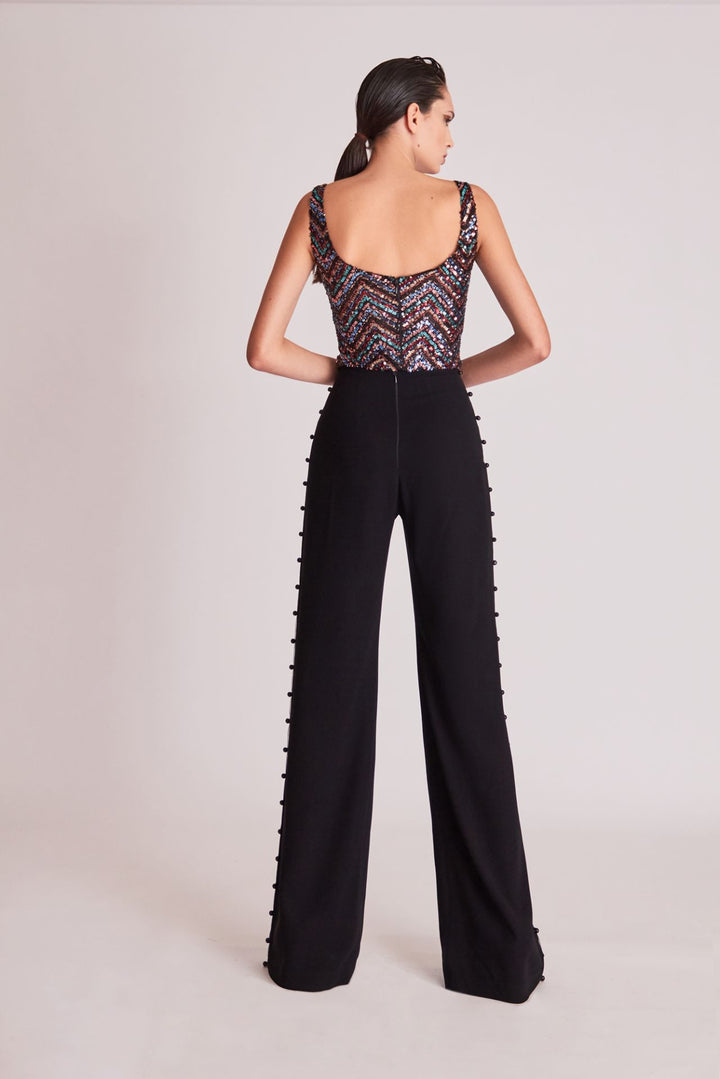 Sleeveless Sequined Top with Flared Pants