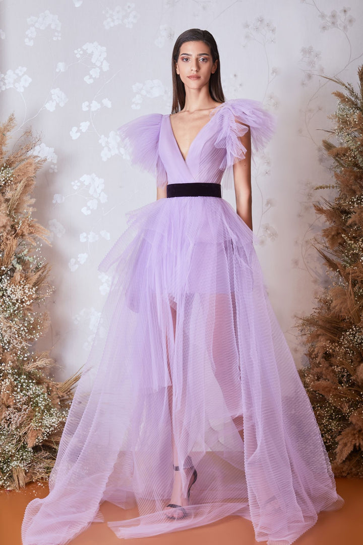 Tulle A-line Dress with Ruffles and Velvet Waist