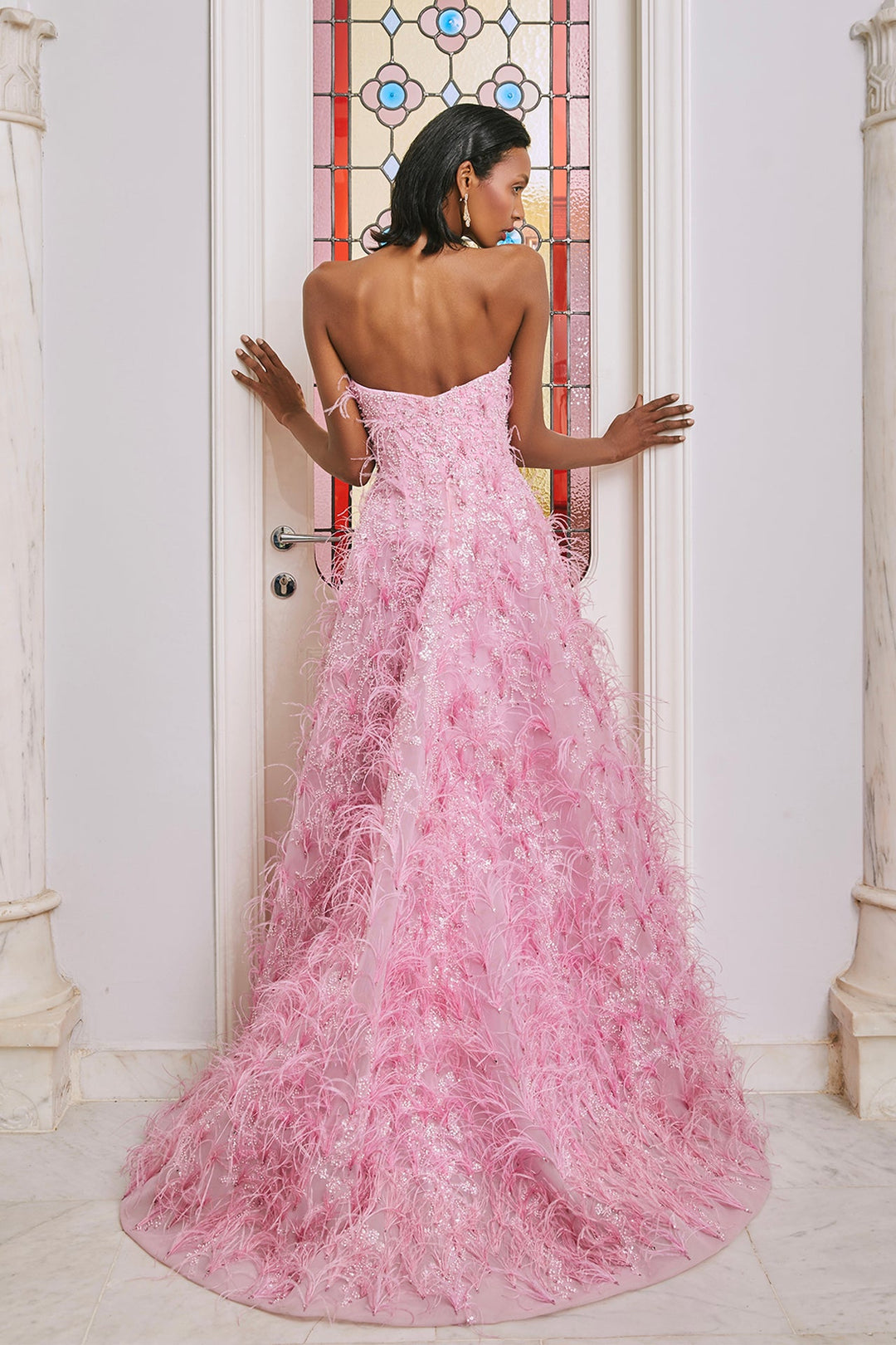 Strapless Princess Dress with Feathers